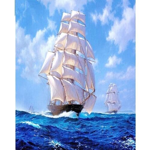 5D DIY Diamond Painting Sea Sailboat Diamond Embroidery Landscape Cross Stitch Round Rhinestone Mosaic Home Decor Christmas Gift
