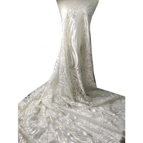 White Wedding Dress Sequins Bridal Design African Fabric Swiss Voile Lace In Switzerland French Tulle Net Lace 5 Yards KRL-41242