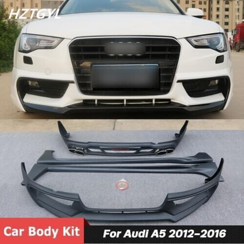 PP Unpainted Front Rear Bumper Side Skirts Car Body Kit With Exhaust Pipe Throat For Audi A5 Facelift WD Style 2012-2016