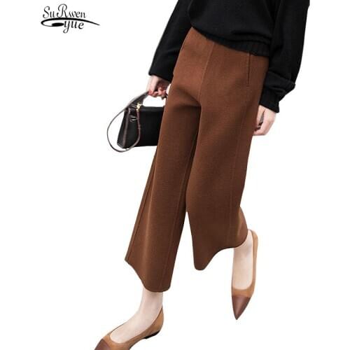 Plus Size Fashion 2020 Winter New Women Pants Thick Woolen Female Nine Pants High Waist Loose Trousers Straight Pants Chic 12111