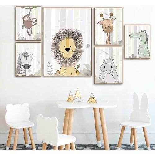 Baby Animals Poster Nursery Wall Art Print Zebra Giraffe Lion Canvas Painting Nordic Decoration Pictures Kids Room Bedroom Art