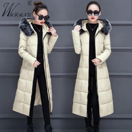 Fashion Slim Long Hooded Cotton Jackets Women 2021 Winter Windproof Warm Coats Korean Style Fur Collar Parka Quilted Jackets