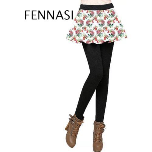 FENNASI Black Print Women’s Leggings Women With Skirt Winter Warm Fashion Leggings Christmas High Waist Shaping Cosplay Leggings