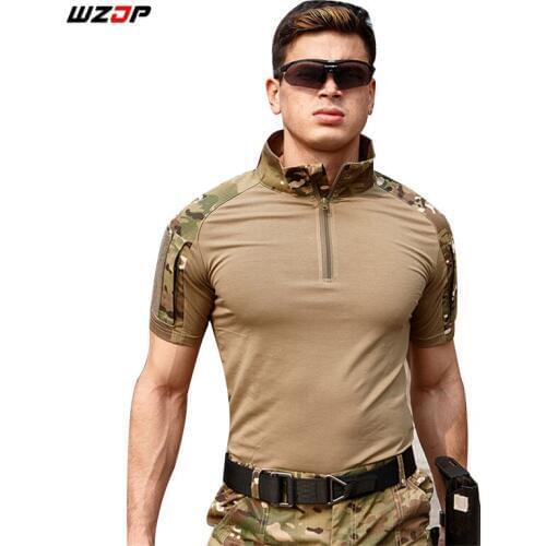 WZJP Military Tactical T Shirt Men Soldier Uniform Combat Hiking&Camping Shirts Breathable Paintball Army Camouflage T-Shirt