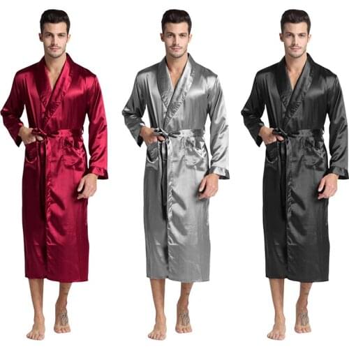 Mens Silk Satin Bathrobe Robe Long Solid Silk Pajamas Men Silk Nightgown Sleepwear Kimono Homme Dressing Gown