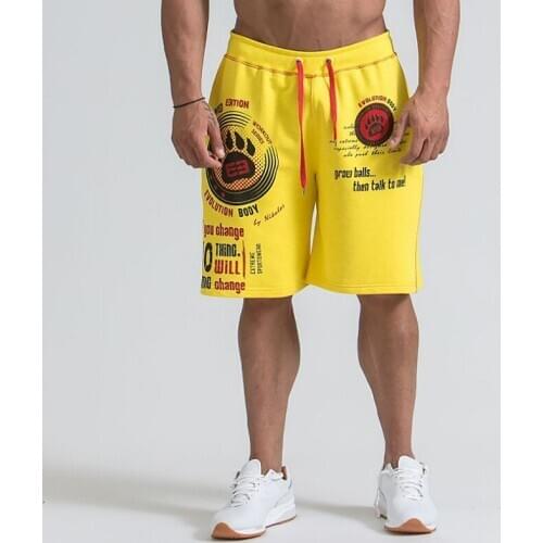 Summer cotton print mens fitness sports shorts gym running training bodybuilding men shorts smart casual beach shorts