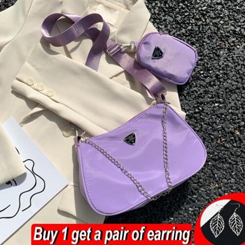 2pcs Fashion Nylon Shoulder Bag Women Chians Crossbody Bag Designer Messenger Handbag Trendy Baguette Armpit Bag Bolsa feminina