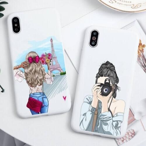 Fasion Girl Phone Case for iPhone 12 mini 11 Pro Max X XR XS 8 7 6s Plus Candy white Silicone Cases