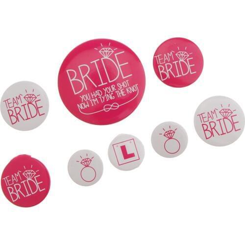 Pack of 8pcs Bridal Party Badge- Wedding Party Buttons - Bridesmaid Gifts, Team Bride, Maid of Honor Party Supplies