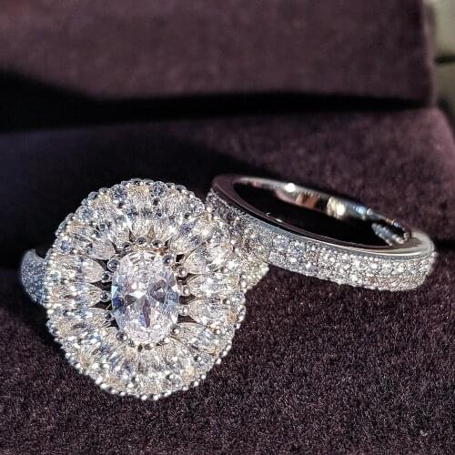 2021 new luxury halo 925 sterling silver wedding ring set for women lady anniversary gift jewelry drop shipping R5170