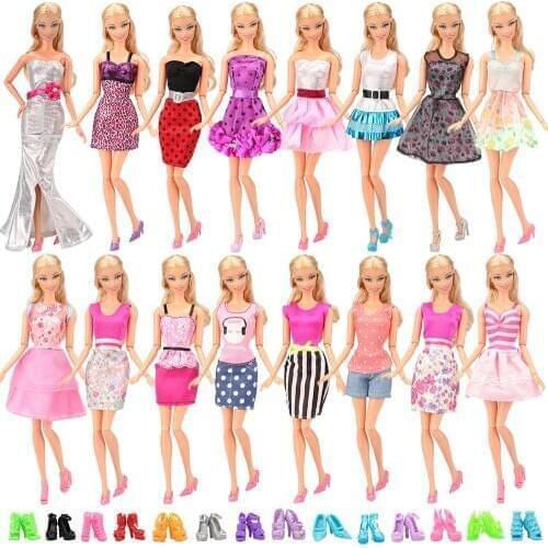 New Fashion 10PCS Outfit Colors Random+10 Pairs Shoes Princess Gift Skits Costumes For Barbie Dolls Dresses Set Wedding Clothes