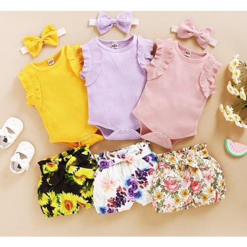 Newborn Girl Clothes Baby Girl Outfits Toddler Clothing Girls Baby Clothes New Born Ruffle Sleeveless Summer Print Clothes Sets