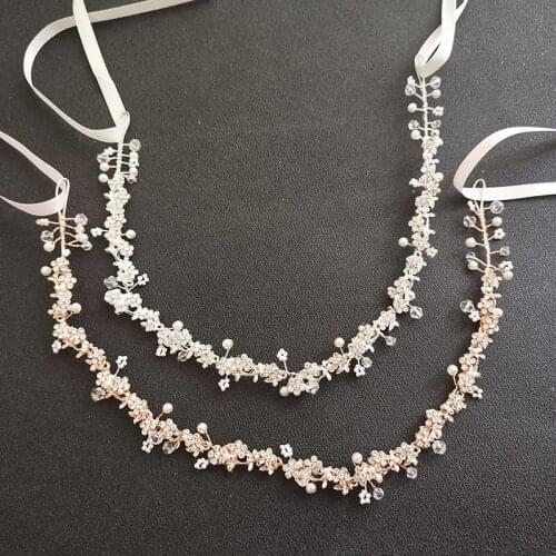 SLBRIDAL Handmade Alloy Crystal Rhinestones Pearls Bridal Hair Vine Headband Wedding Hair Accessories Bridesmaids Women Jewelry