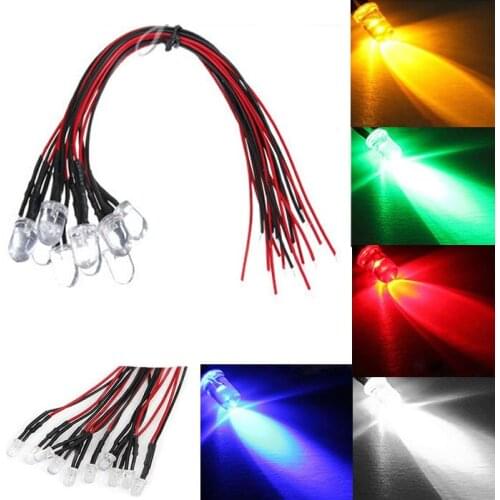 10 Pcs DC 24V Pre-wired LED Lamp Red Light Cable Bulb Emitting Diode 18cm 5mm