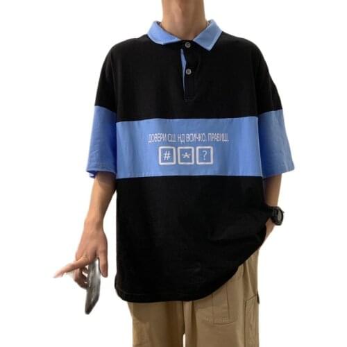 Cotton mens short sleeved shirt summer patchwork print trend loose top