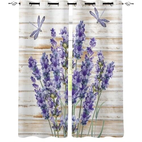 Purple Flower Lavender Dragonfly Wooden Window Curtains for Living Room Bedroom Modern Curtains Home Decoration Kid Room Drapes