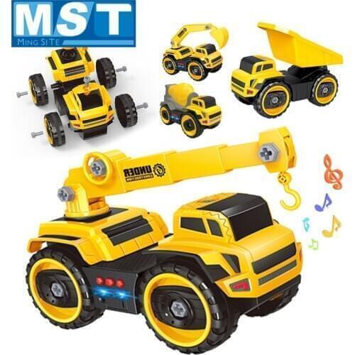 Installed Disassembly Assembly Vehicles Tractor Model Excavator Crane Dump Mixer Truck Blocks For Boy Gifts Engineering Car Toy