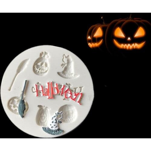 Halloween Series Pumpkin Witch Shape Silicone Mold Fondant Cake Mold Chocolate Fudge Tool K003