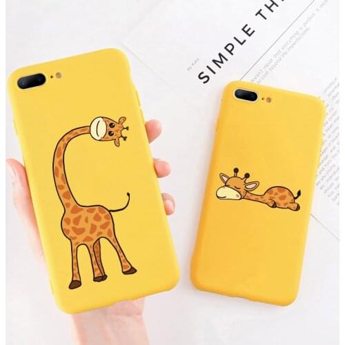 Yellow Giraffe Phone Case For iPhone 7 8 6s Plus SE 2 For iPhone 11 12 Pro Max X XS Max XR Soft Silicone Cover Cute Cartoon Case