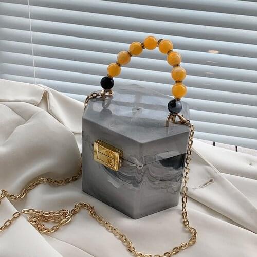 Hard Box Small Totes With Pearl Handle 2021 Summer New Quality Acrylic Womens Designer Handbag Chain Shoulder Messenger Bag