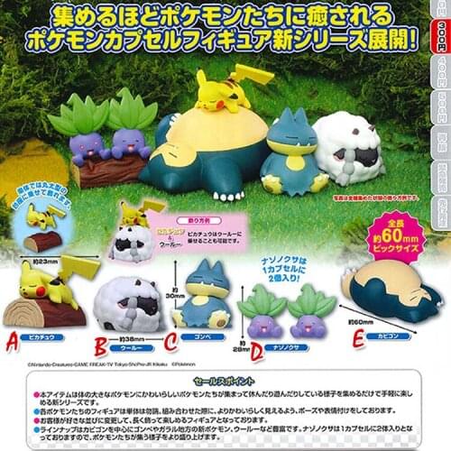 TAKARA TOMY Genuine Pokemon Gacha Toys Pikachu Wooloo Snorlax Oddish Munchlax Cute Action Figure Model Toys