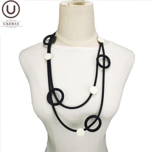 UKEBAY New White Wood Accessories Jewelry Rubber Necklace Indian Style Pendnat Necklaces Sweater Chain Wedding Party Jewellery