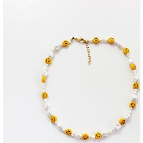 Vintage Baroque Pearl Necklace For Women Girls Jewelry Smile Yellow Choker Necklace Sister Gift Necklace 2021