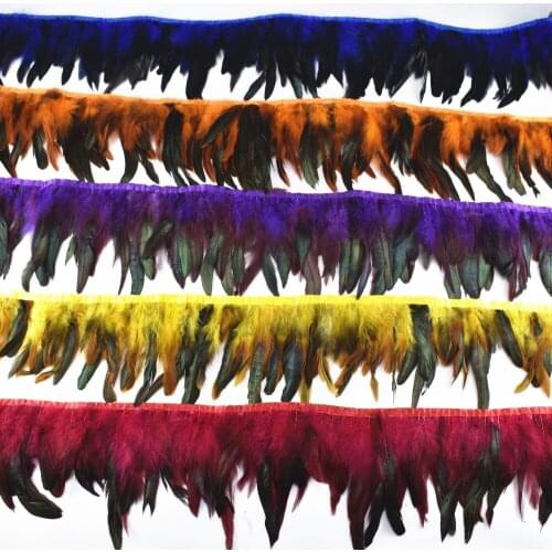 High quality 1yards natural dyed Rooster Trims Feather Fringe 15-20cm with Satin Ribbon Tape for skirt feathers for crafts party