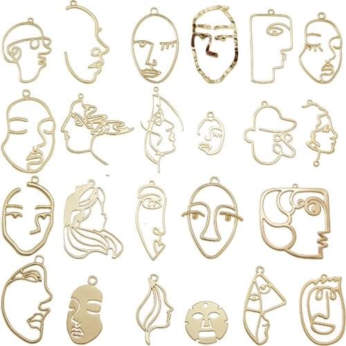 YuenZ 10pcs 26 Style Face KC Gold Color Trendy Charm Woman Earring Necklace Alloy Charms for Jewelry Making W15