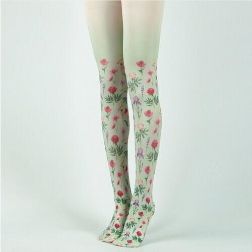 Womens Creative patterned silk stockings flower print tights spring and autumn ladies pantyhose