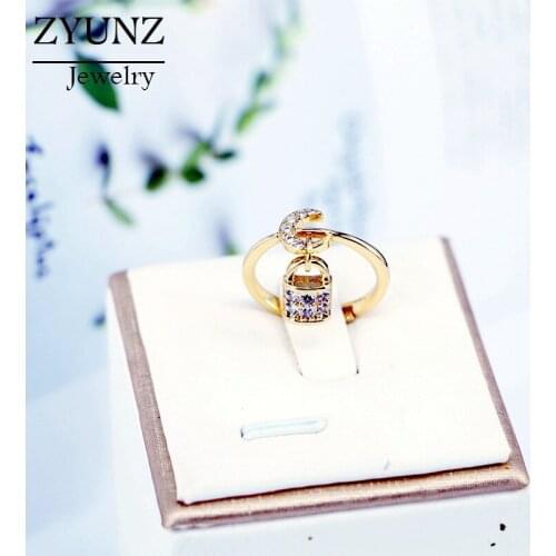 4PCS, New Fashion Moon Lock CZ Micro Pave Adjustable Rings for Women Wedding Gift