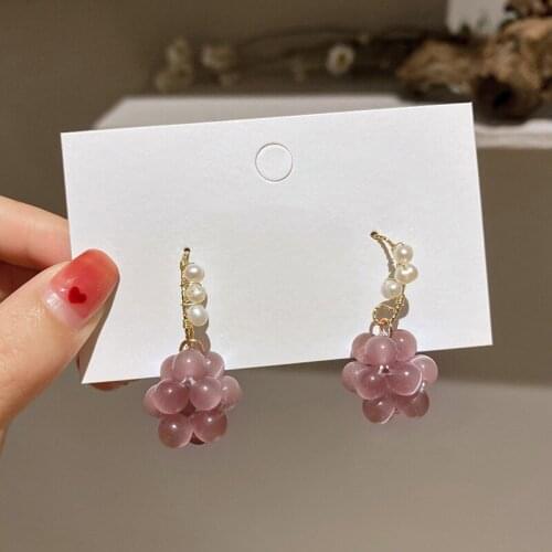 Minar Cute Purple Color Grape Drop Earrings for Women 2021 Imitation Pearls Fruit Hanging Dangle Earrings Party Holiday Jewelry