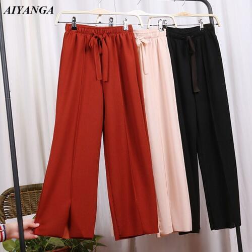 New 2019 Spring Wide Leg Pants High Waist Pants Women Casual Trousers Solid Big Size Loose Pant Female Trousers Clothing