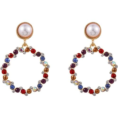 ZHINI Fashion Flash Rhinestone Round Gold Color Dangle Earrings Simple Geometric Hollow Big Statement Earring Jewelry 2020