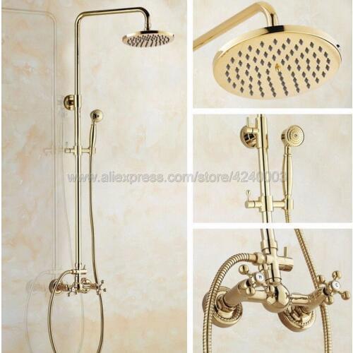 Golden Rain Shower Set Faucet 8" Shower Head W/ ABS Hand Shower Spray Mixer Tap Wall Mounted Kgf324