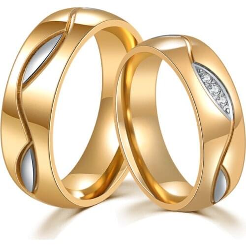 Gold Black Rings For Women Men Couple Engagement Wedding Jewelry Rhinestones Ring Finger Jewelry