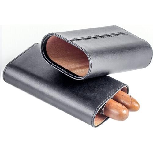 1Pcs Portable Leather Humidor Cigar Box Cedar Wood PU Travel Cigar Case Fit 3 Cigars