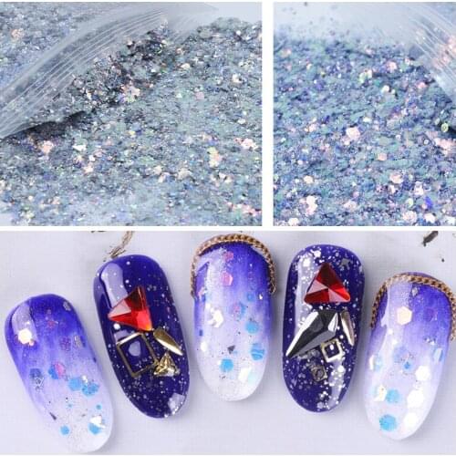 1 Pack 50g Nail Mermaid Glitter Mixed Flakes Sparkly 3D Hexagon Colorful Sequins Spangles Polish Irregular Holographic Flakes