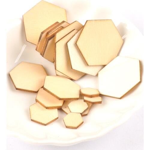 50pcs 10-50mm Wooden Crafts Hexagonal Pieces Scrapbooking Crafts wood decoration for Home Decoration m2132X