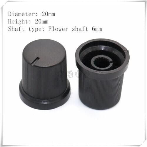10 Piece 20mm*20mm black pattern plastic knob cap potentiometer encoder knob suitable for flower shaft 6mm