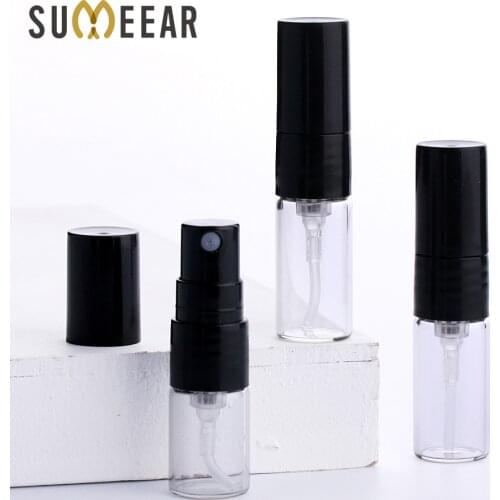 100 Pcs/Lot 1ml 2ml mini Perfume Bottle Black Spray Refillable Empty Bottles Cosmetic Containers Portable Perfume Atomizer