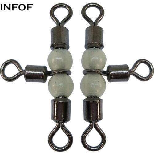 INFOF 100 pieces/lot 3 Way Fishing Swivels Luminous Cross-line Rolling Swivel with Pearl Beads Fishhooks Bass Fishing Tackle