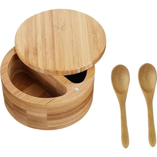 2-In-1 Round Double Grid Salt and Pepper Container Split Spice Box Salt and Pepper Box With Magnetic Lock 2 Mini Spoon WXV Sale