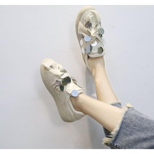 2021 New Sequined Sneakers Super Fire Women Shoes Hong Kong Wind Small White Shoes Harajuku Joker Flat Shoes Funny Shoes Bling