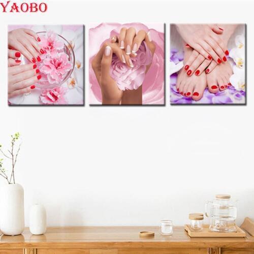 3 pcs Full square/round DIY Diamond Painting Makeup Nail Yoga Spa Body Salon Massage Wall Picture mosaic diamond Cross Stitch