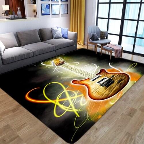3D Flame big guitar Rectangular Floor Carpet non-slip Area Rug Bedroom bedside home yellow flame Decor Tapete Kids Play door Mat