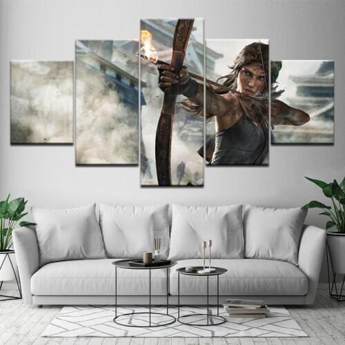 5 Pieces Wall Art Canvas Painting Lara Croft Tomb Raider Printed Poster Room Decorative Pictures for Living Room Frameless