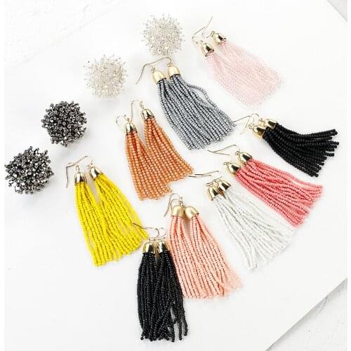 AENSOA Classic Beads Tassel Drop Earrings Long Dangle Earrings Elegant Women Vintage Earrings 2021 Trendy Jewelry