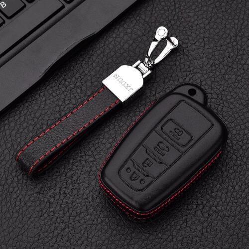 Car 4D Leather Key Case Cover Holder Wallet For Toyota Avalon Camry Land Cruiser Prado Corolla CH-R Hybrid Prius RAV4 4 Button