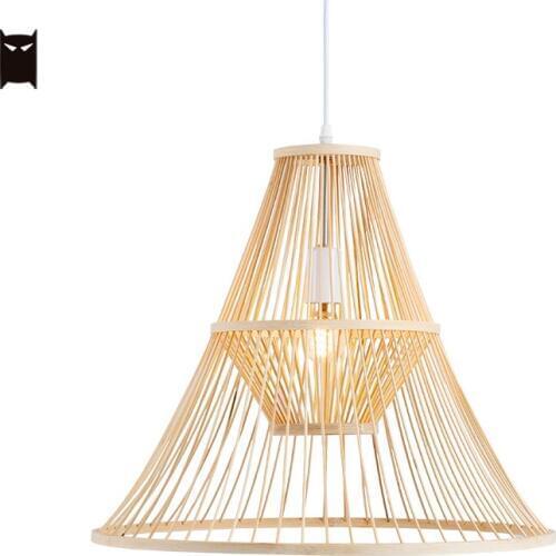 Bamboo Wicker Rattan Rod Pendant Light Fixture Asian Modern Minimalist Hanging Ceiling Lamp for Home Bedroom Dining Table Room